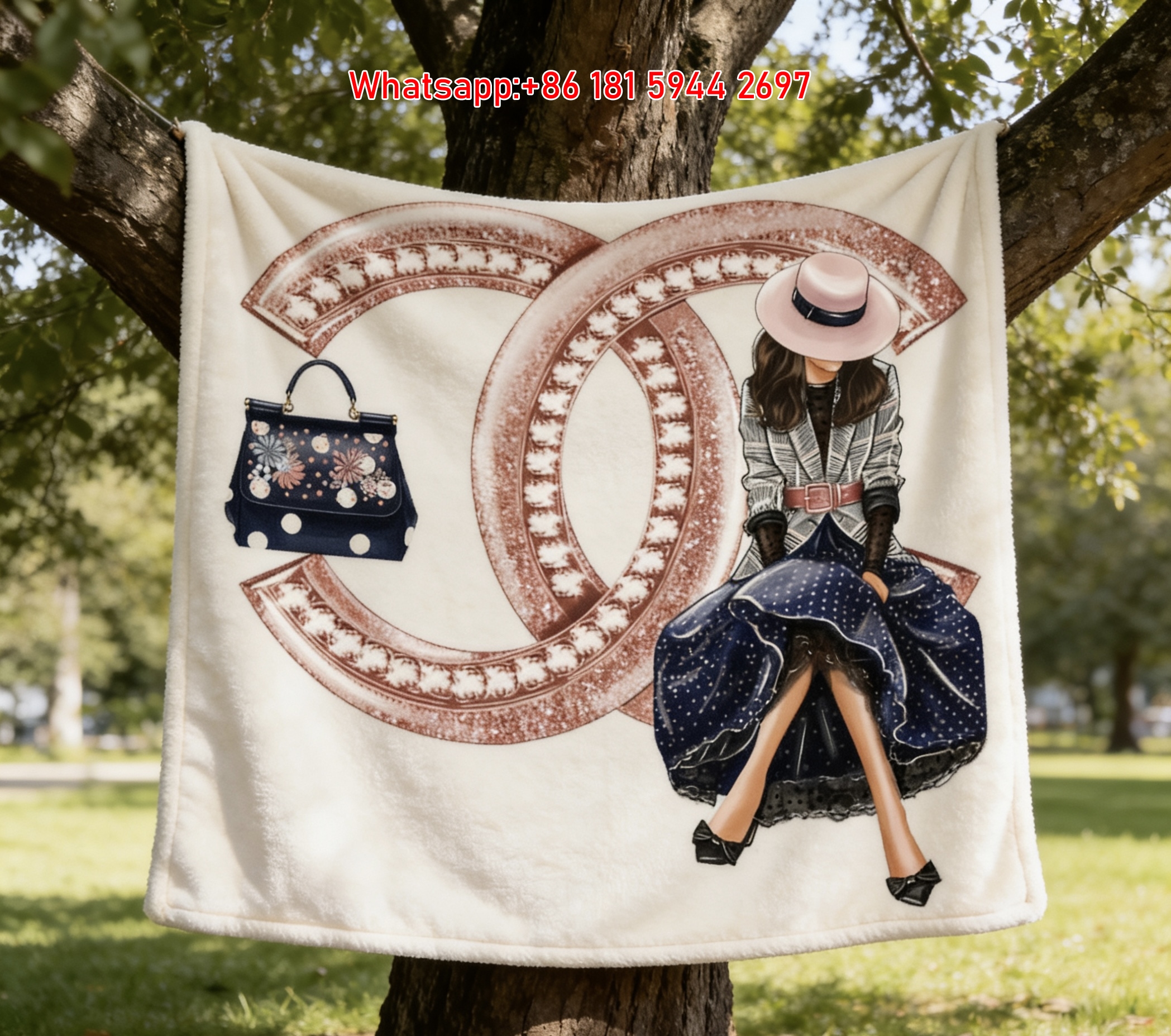 Chanel Luxury Flannel Throw Blanket Fashion Lady Print IMG_6960